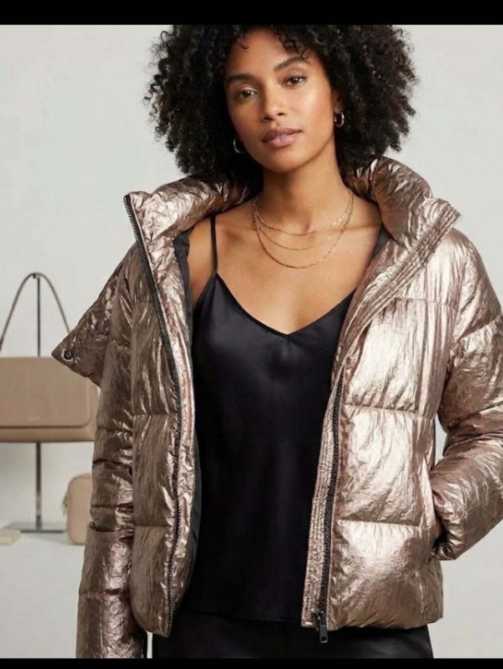 David Lerner New York Metallic Bronze/Rose Gold Puffer Jacket (Size Medium)​